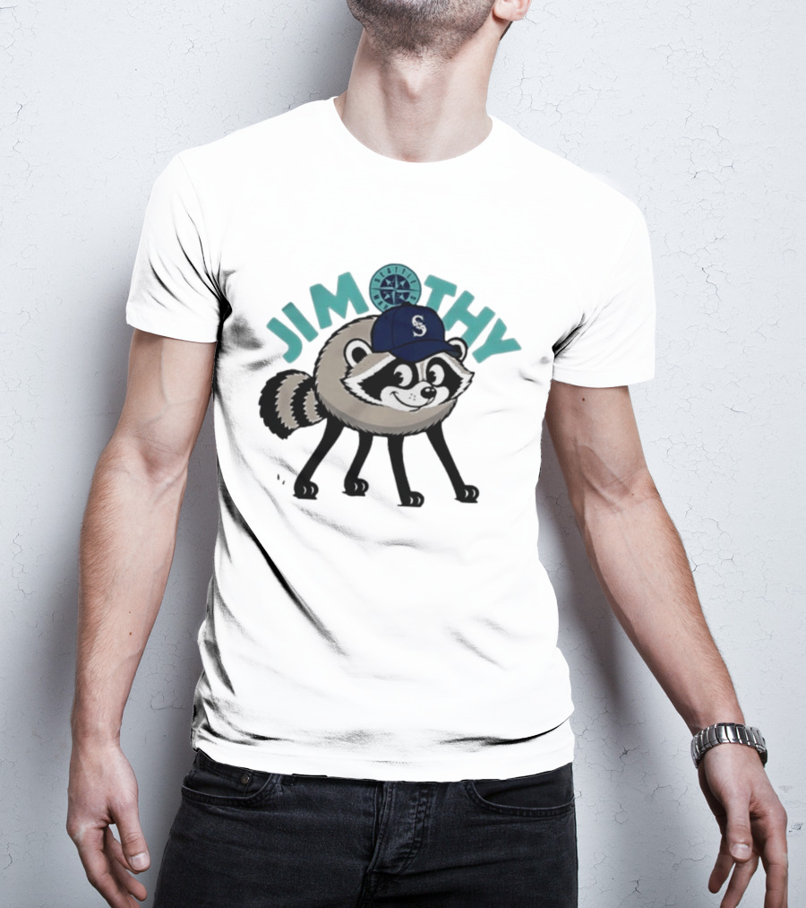 Seattle Mariners Jimothy Raccoon Character With Team Cap And Compass T-Shirt