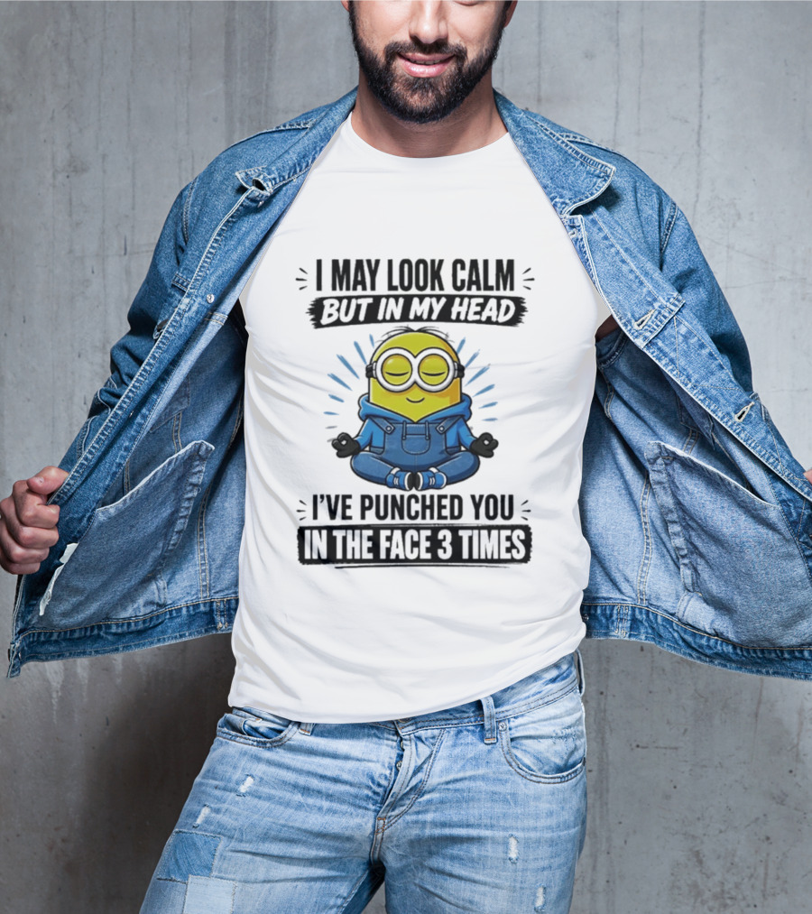 Minion I May Look Calm But In My Head I've Punched You In The Face 3 Times Meditating Blue Overalls T-Shirt