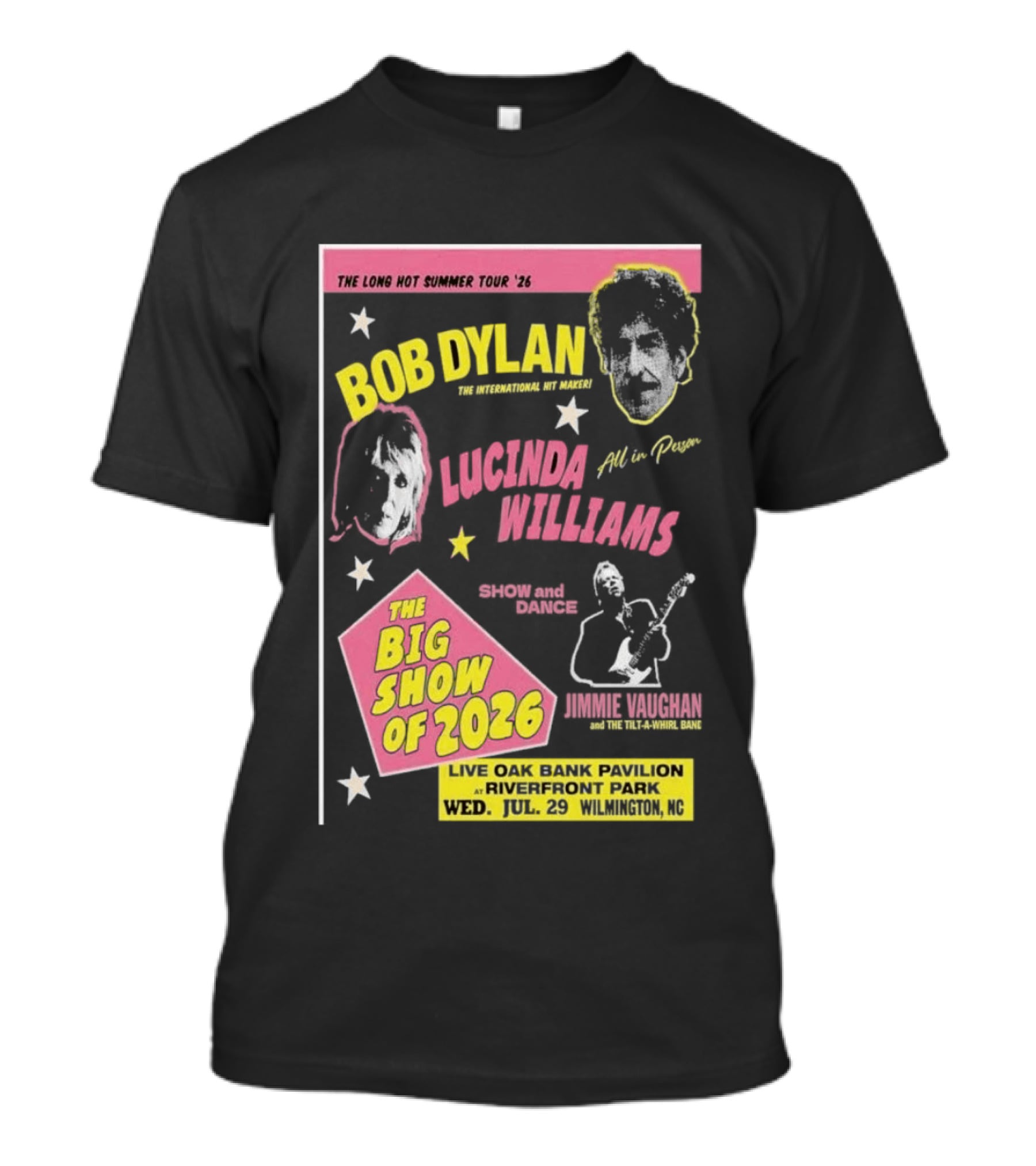 Bob Dylan Lucinda Williams The Long Hot Summer Tour '26 Live Oak Bank Pavilion Riverfront Park July 29 The Big Show Of 2026 T-Shirt