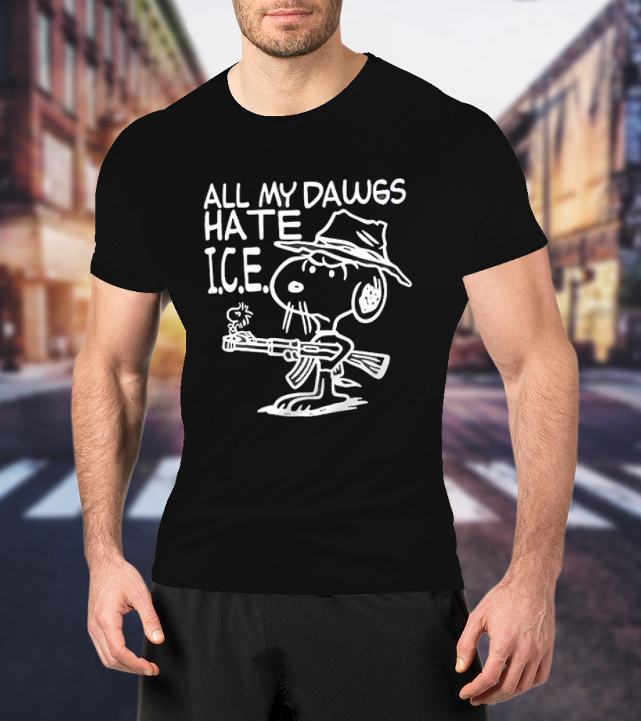 Snoopy Cowboy All My Dawgs Hate Ice Peanuts Character Funny Western T-Shirt