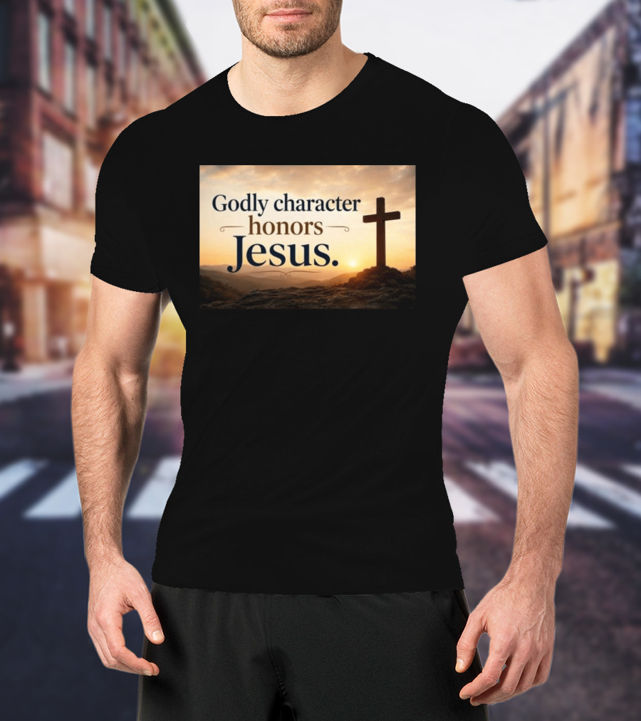 Godly Character Honors Jesus Cross At Sunset T-Shirt