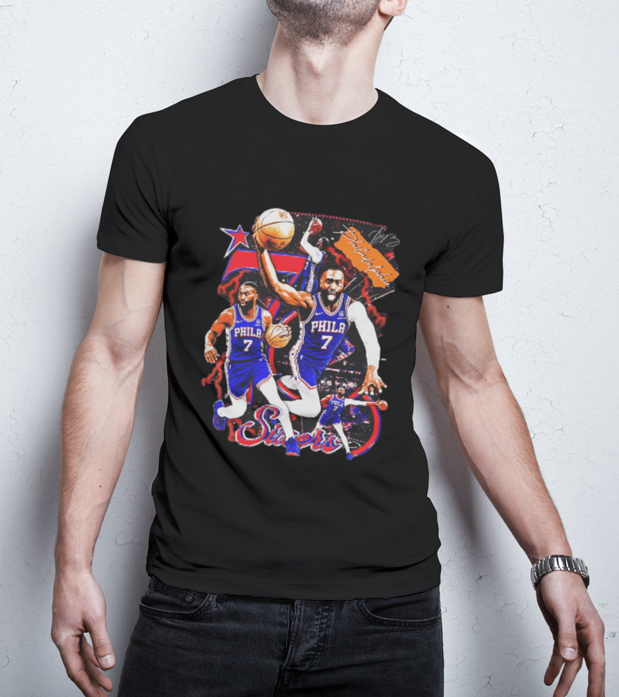 Tyrese Maxey Philadelphia Sixers Basketball Phila 7 NBA Player Action T-Shirt