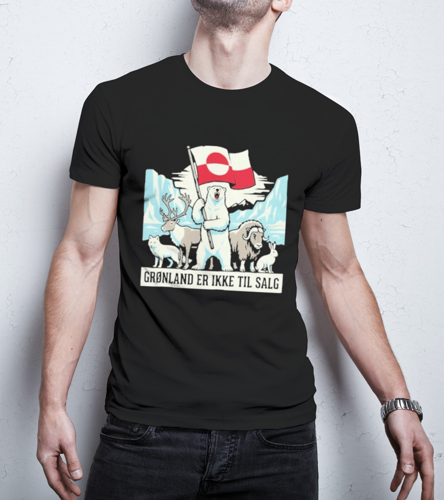 Grønland Er Ikke Til Salg Polar Bear Flag Reindeer Musk Ox Arctic Wildlife T-Shirt