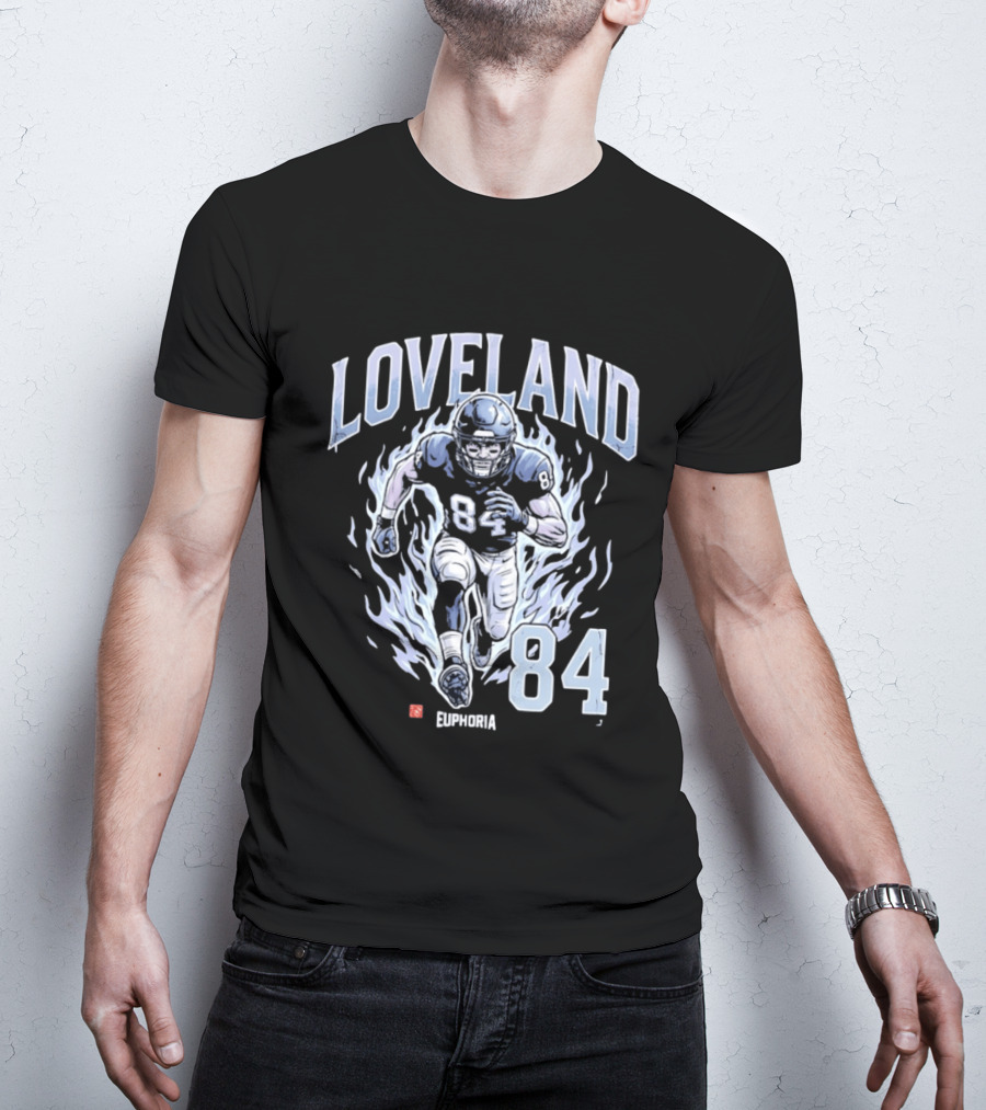 Loveland 84 Euphoria Football Player Blue Flames Athletic T-Shirt