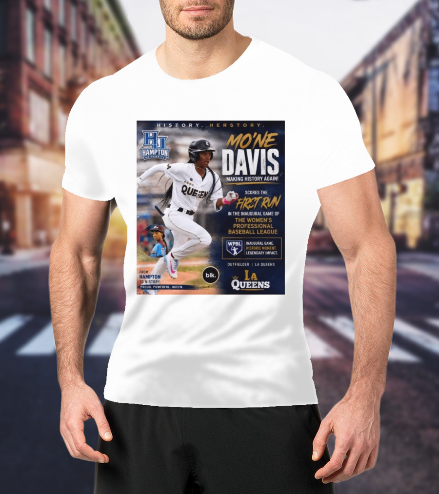Mo'ne Davis First Run Inaugural Women's Professional Baseball League LA Queens Hampton History T-Shirt