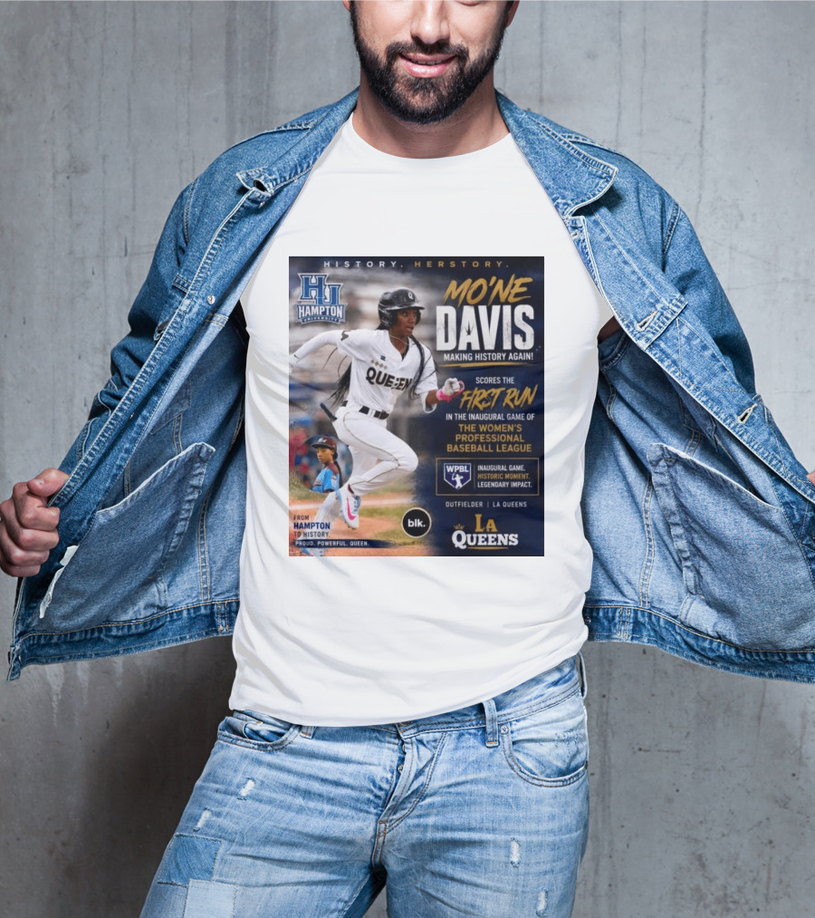 Mo'ne Davis First Run Inaugural Women's Professional Baseball League LA Queens Hampton History T-Shirt