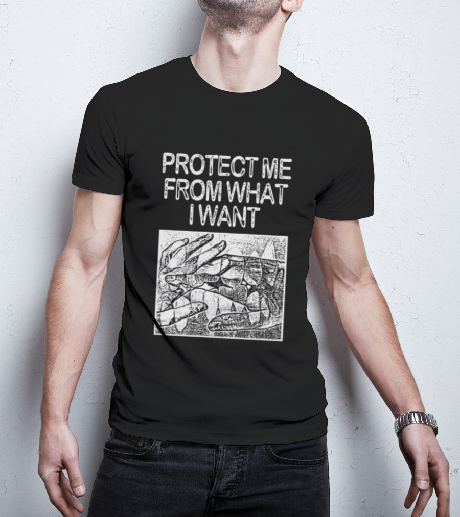 Protect Me From What I Want Get A Real Job Kid Store Black T-Shirt