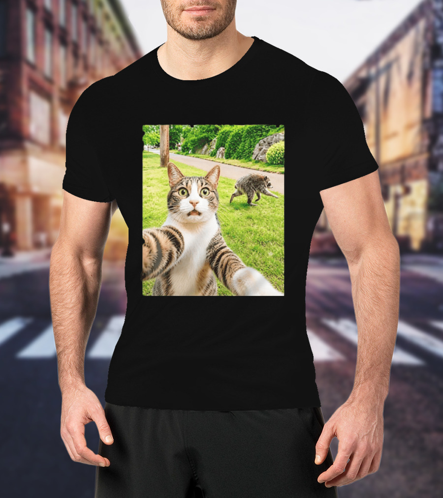 Tabby Cat Selfie With Jimothy Raccoon 2026 Seattle Legend Meme T-Shirt