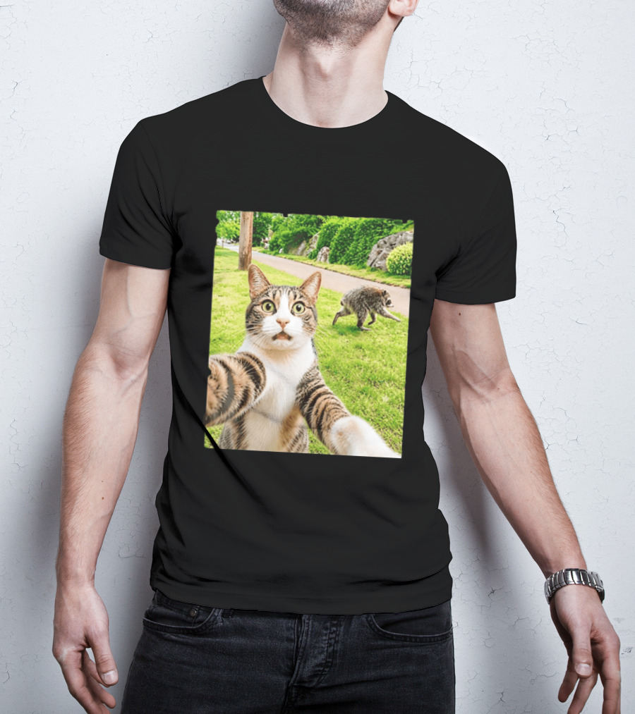 Tabby Cat Selfie With Jimothy Raccoon 2026 Seattle Legend Meme T-Shirt