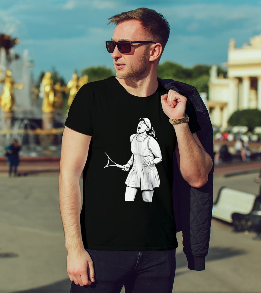 Tennis Player Celebrating Victory Power Grit Determination Black T-Shirt