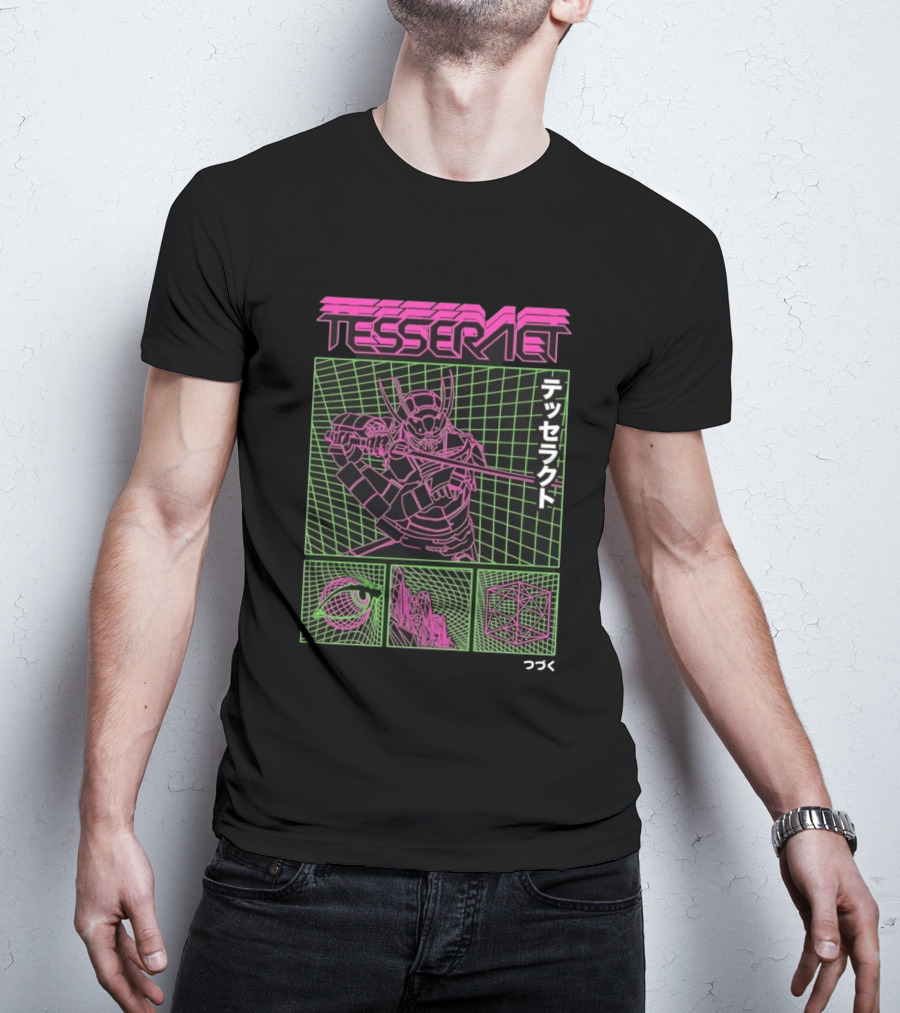 TesseracT Samurai Synthwave Cyberpunk Japanese Text Retro Neon Aesthetic T-Shirt