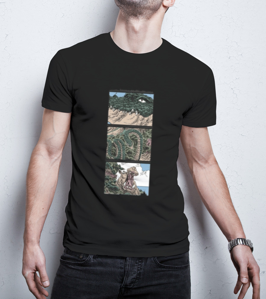 The Longest Johns Store Ends Of The Earth UK Tour Black Crocodile And Dinosaur Comic Strip T-Shirt