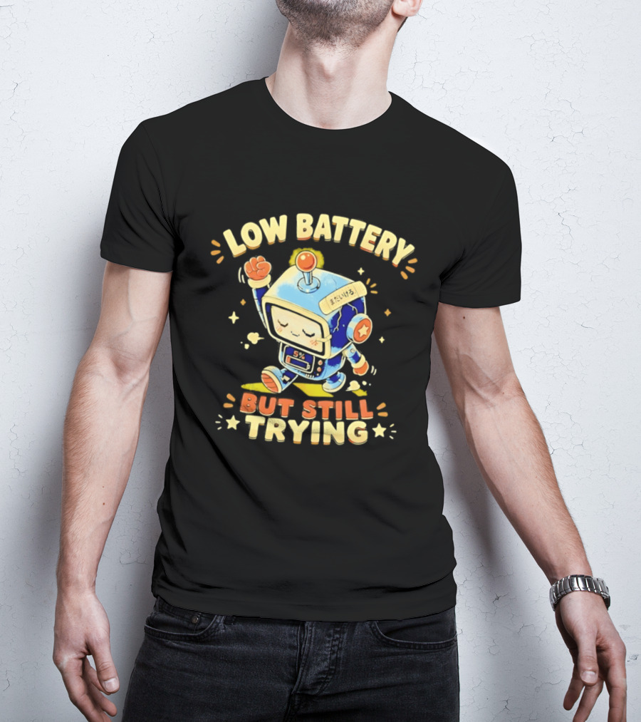 Low Battery But Still Trying Robot Retro Anime T-Shirt
