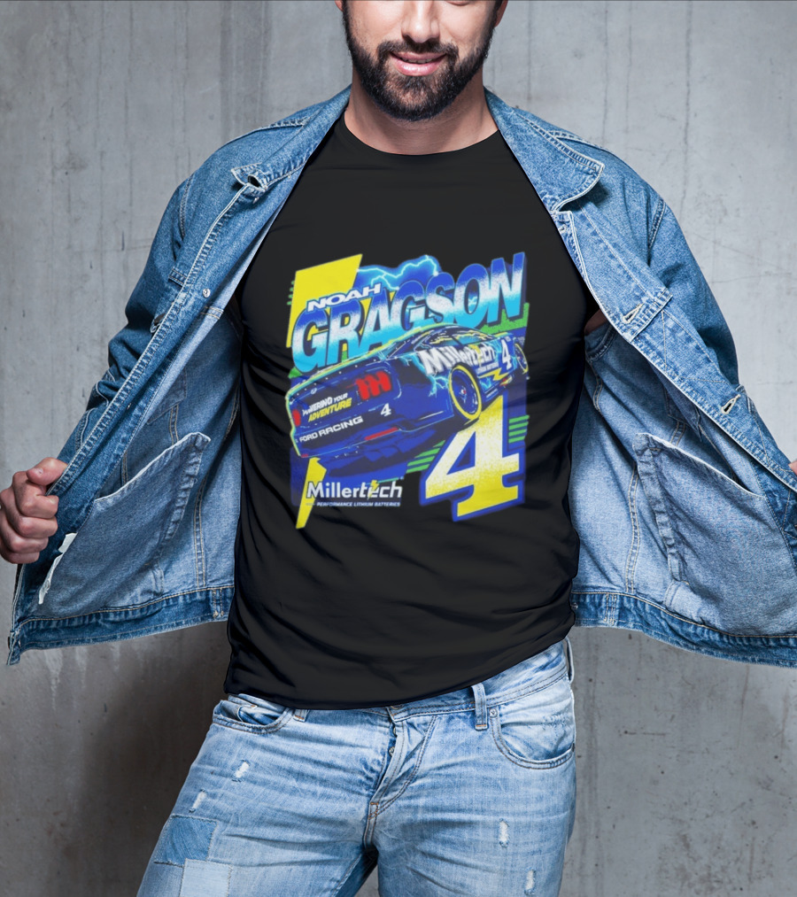 Noah Gragson Millertech Performance Lithium Batteries No 4 Ford Racing Powering Your Adventure T-Shirt