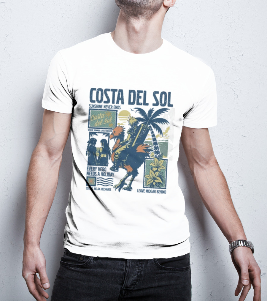Costa Del Sol Final Fantasy Chocobo Beach Scene Palm Trees T-Shirt