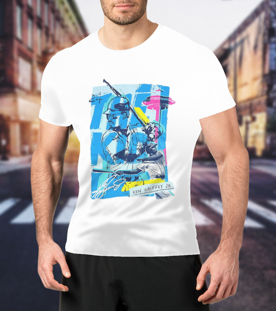 Ken Griffey Jr 24 Seattle Mariners Vintage Baseball Art Player Signature T-Shirt
