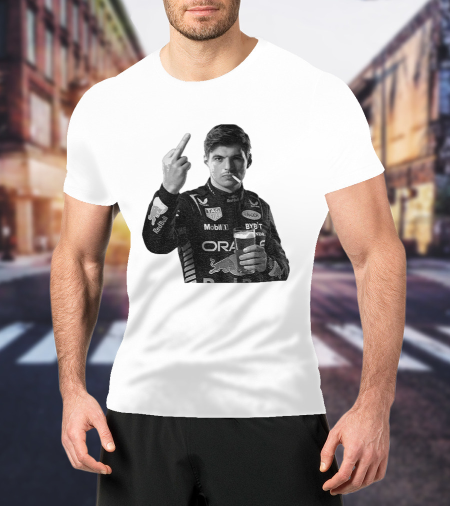 Max Verstappen Red Bull Racing Smoking Beer Middle Finger T-Shirt
