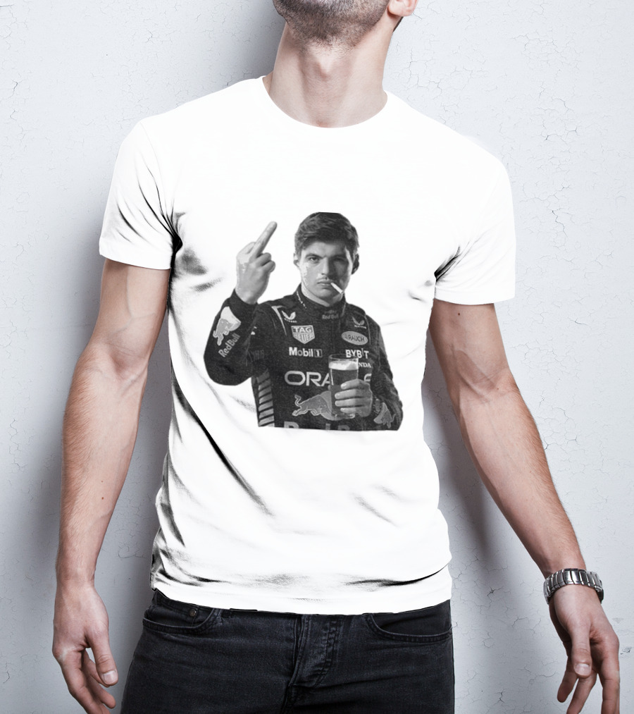 Max Verstappen Red Bull Racing Smoking Beer Middle Finger T-Shirt
