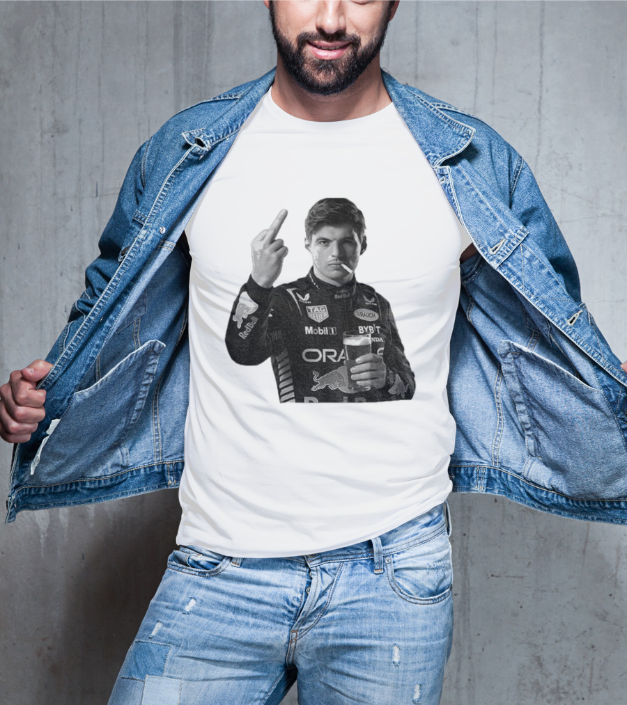 Max Verstappen Red Bull Racing Smoking Beer Middle Finger T-Shirt