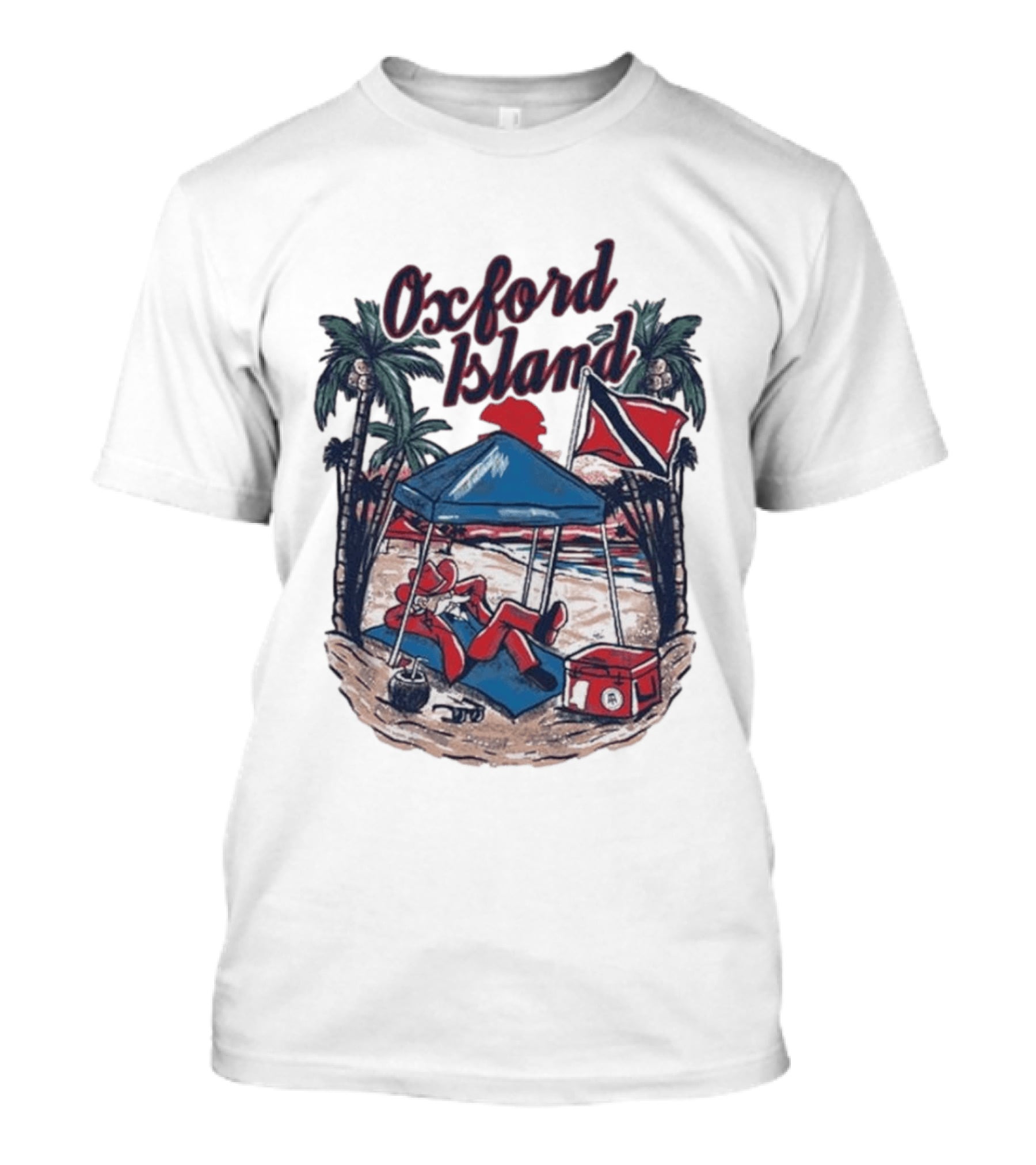 Oxford Island Beach Scene Palm Trees Camping Holiday Relaxation T-Shirt