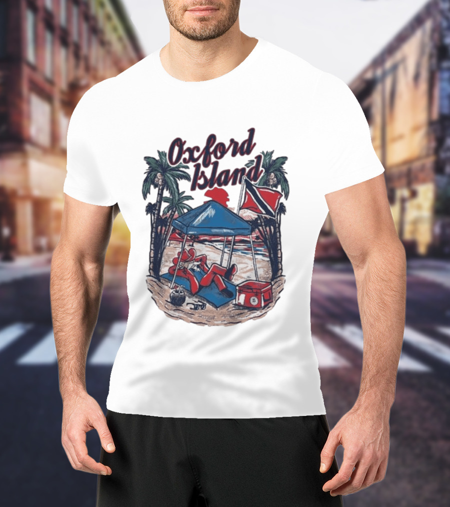 Oxford Island Beach Scene Palm Trees Camping Holiday Relaxation T-Shirt