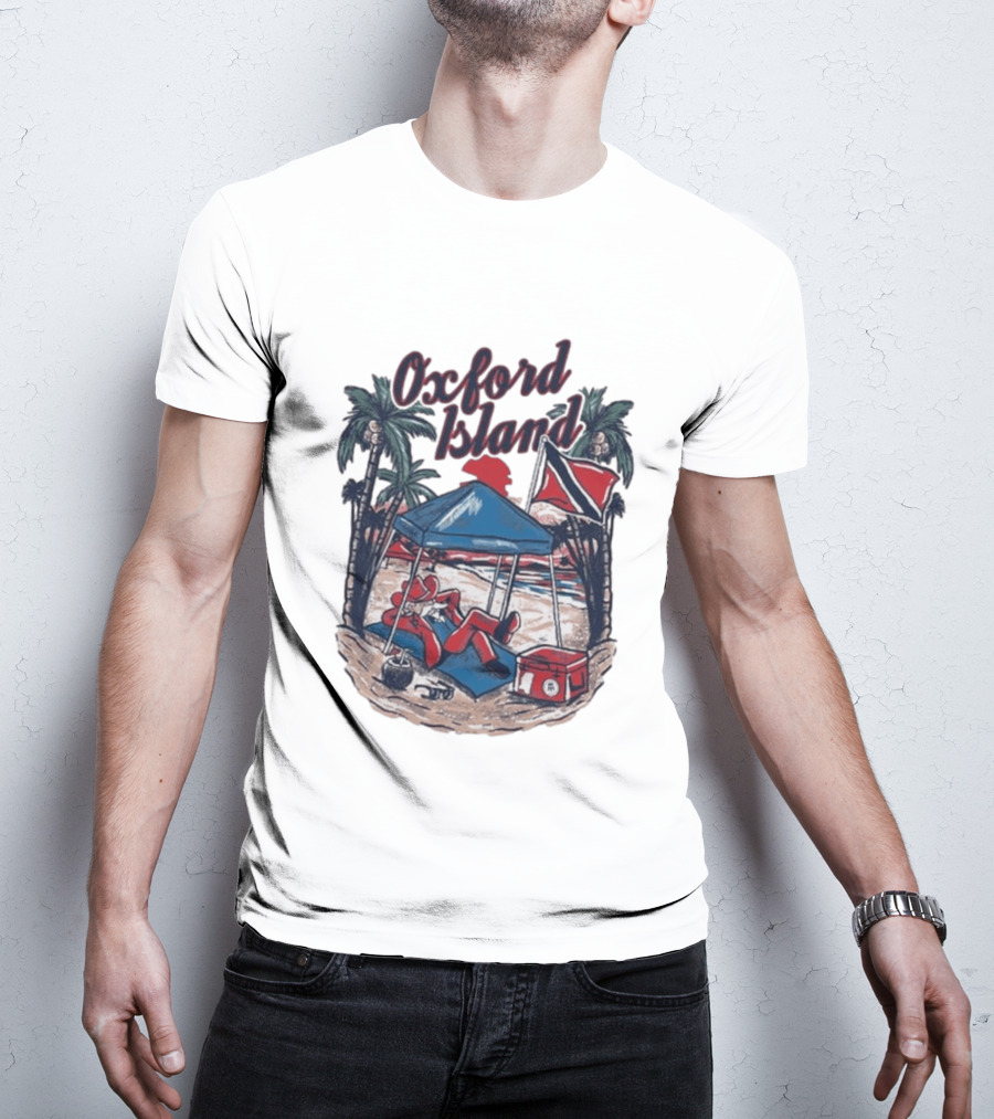 Oxford Island Beach Scene Palm Trees Camping Holiday Relaxation T-Shirt