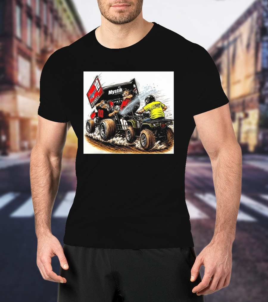 ATV Racing Action With Mystik Lubricants Dirt Track Riders Off Road Racing Vehicles And Hampel 65 Speed Shop T-Shirt