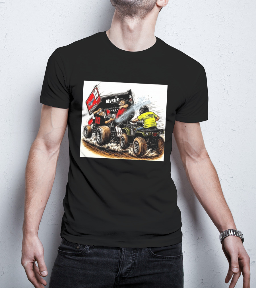 ATV Racing Action With Mystik Lubricants Dirt Track Riders Off Road Racing Vehicles And Hampel 65 Speed Shop T-Shirt