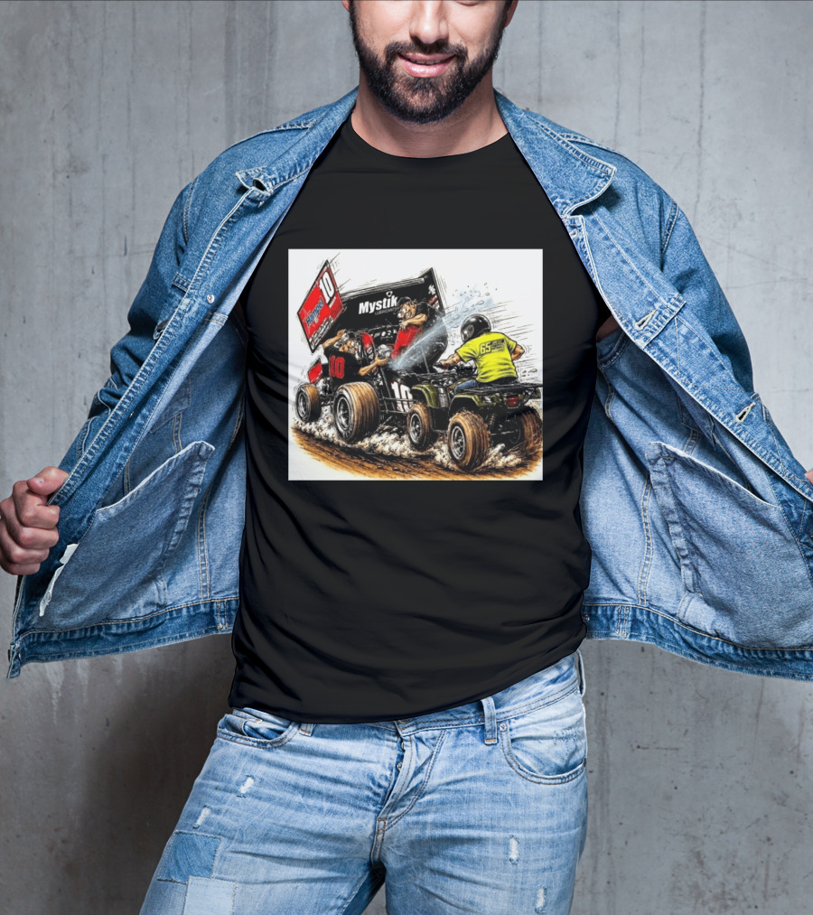 ATV Racing Action With Mystik Lubricants Dirt Track Riders Off Road Racing Vehicles And Hampel 65 Speed Shop T-Shirt