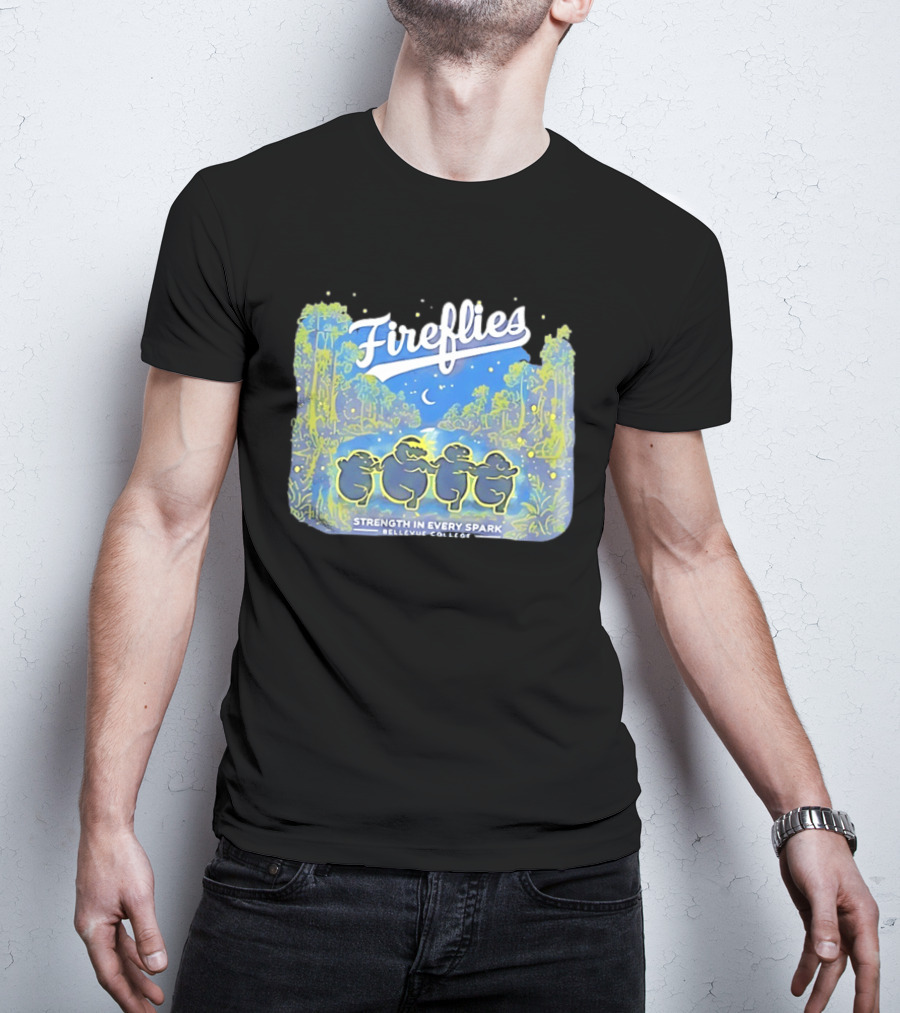 Fireflies Bellevue College Strength In Every Spark Under Night Sky T-Shirt