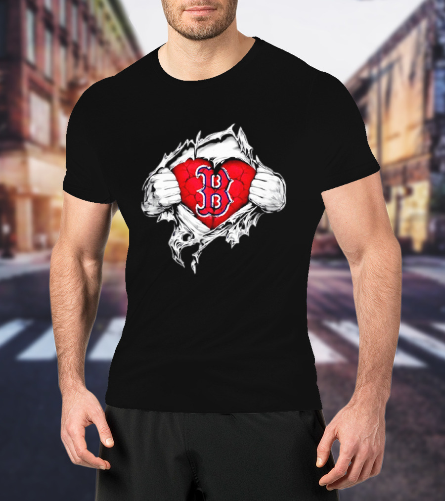 Boston Red Sox Heart Ripped Chest MLB Baseball Fan T-Shirt