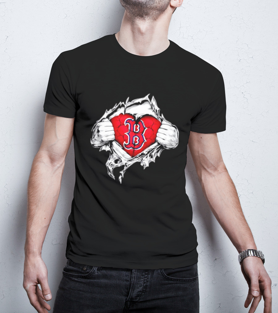 Boston Red Sox Heart Ripped Chest MLB Baseball Fan T-Shirt
