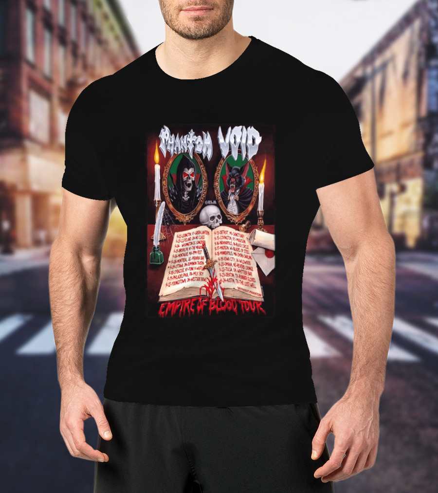Phantom VOID 2026 Empire Of Blood Tour Dates And Locations Featuring Vampire Imagery And Candles T-Shirt