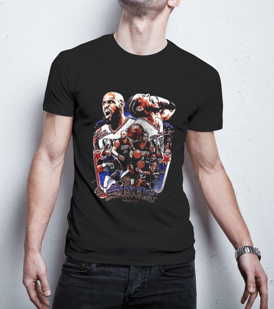 Philadelphia Sixers LeBron James Allen Iverson Crossover Collage T-Shirt