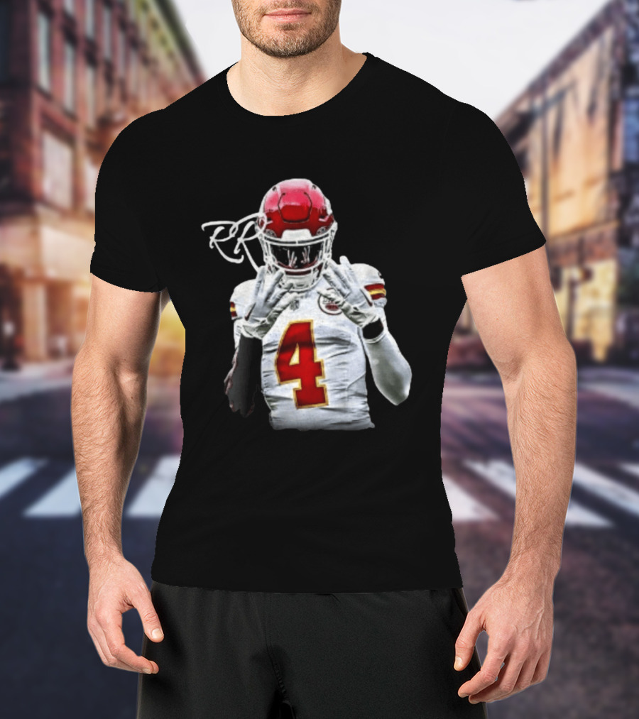 Rashee Rice Number 4 Kansas City Chiefs Football RP Helmet And Jersey T-Shirt