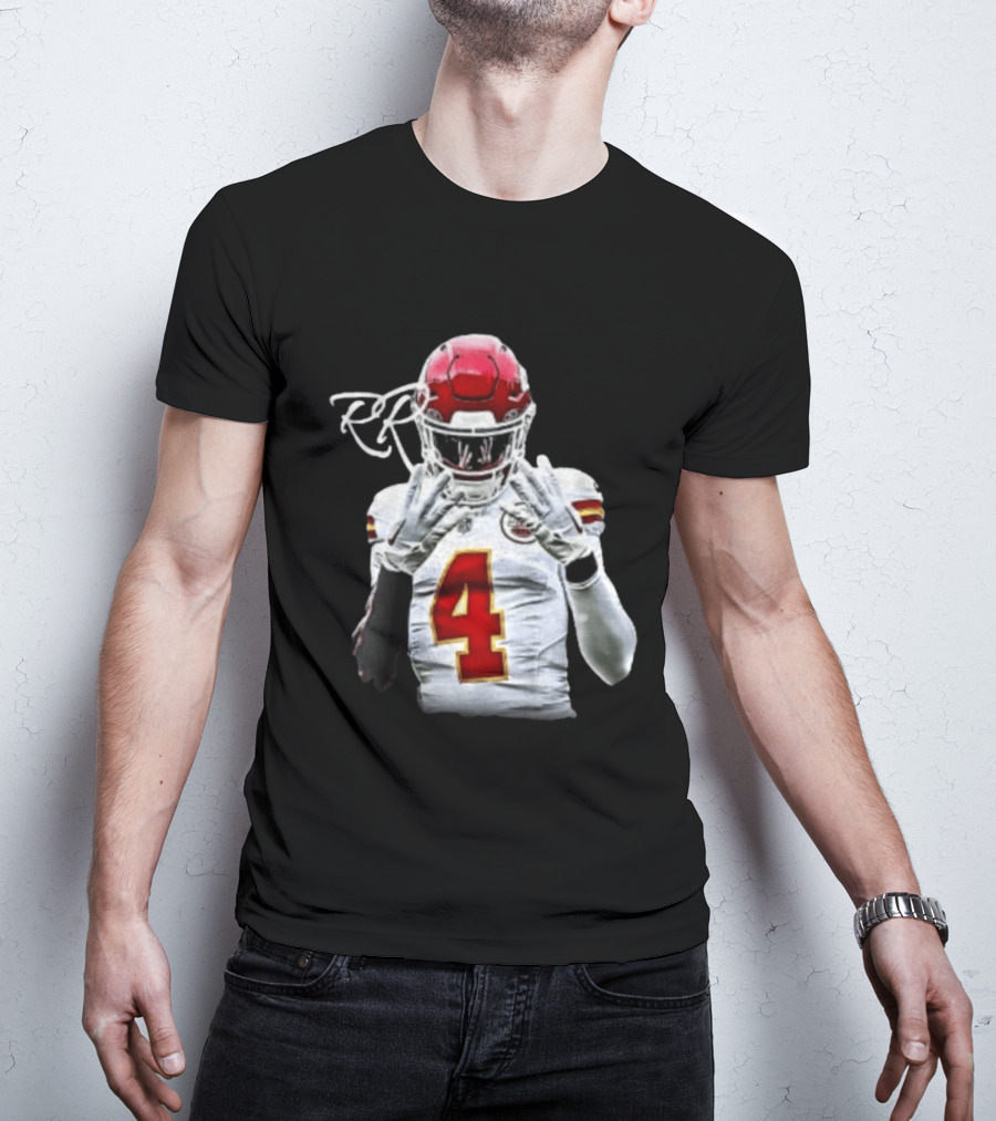 Rashee Rice Number 4 Kansas City Chiefs Football RP Helmet And Jersey T-Shirt