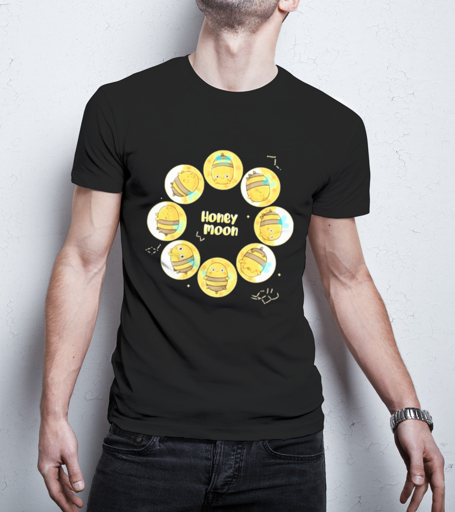 Honey Moon Bee Phases Cute Cartoon Bees In Lunar Cycle T-Shirt