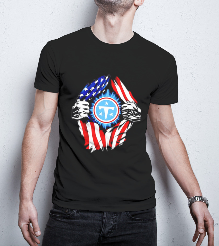 Tennessee Titans American Flag Ripped Chest USA Football Fan T-Shirt