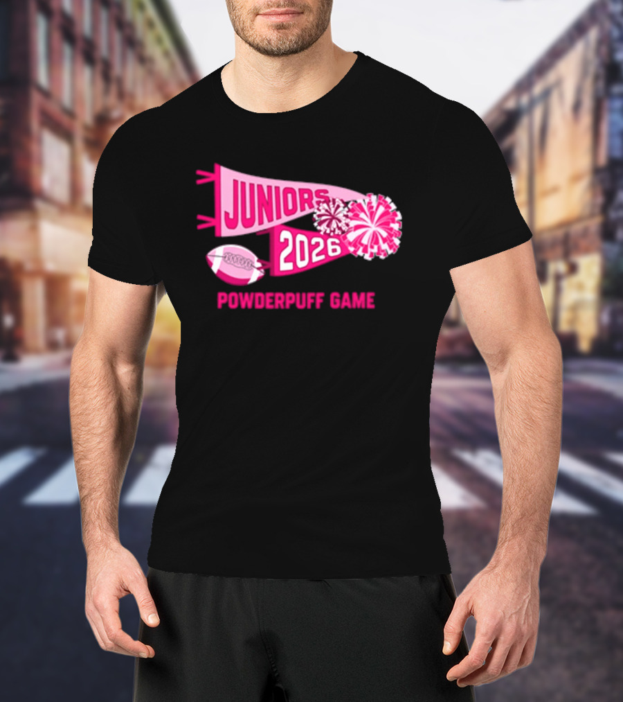 Juniors 2026 Powderpuff Game Pom Poms And Football T-Shirt