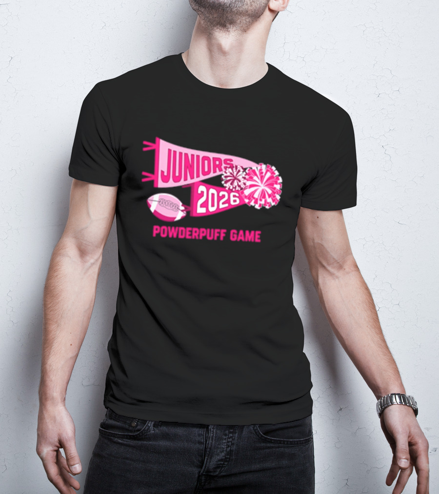 Juniors 2026 Powderpuff Game Pom Poms And Football T-Shirt