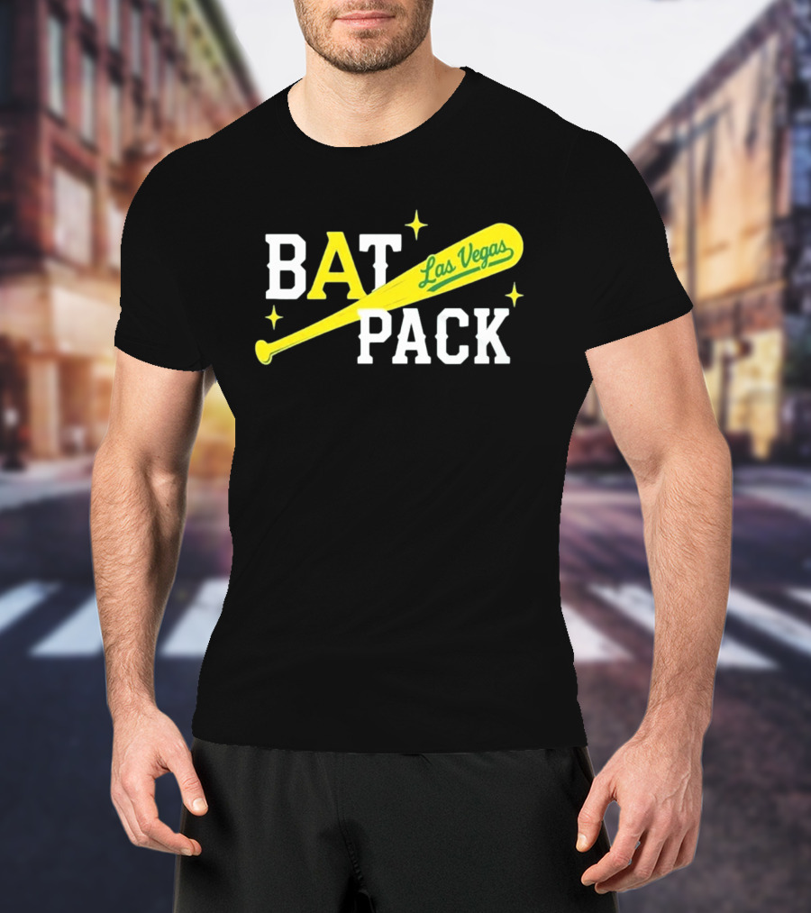 Las Vegas Bat Pack Yellow Baseball Bat Logo With Stars T-Shirt