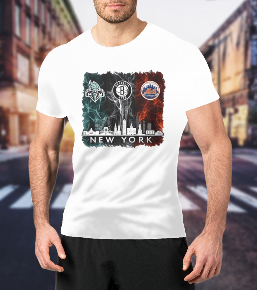 Brooklyn Nets New York Mets Liberty 2026 Celebration Skyline T-Shirt