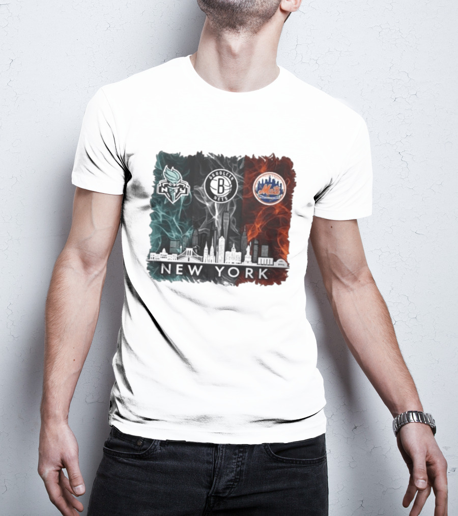Brooklyn Nets New York Mets Liberty 2026 Celebration Skyline T-Shirt
