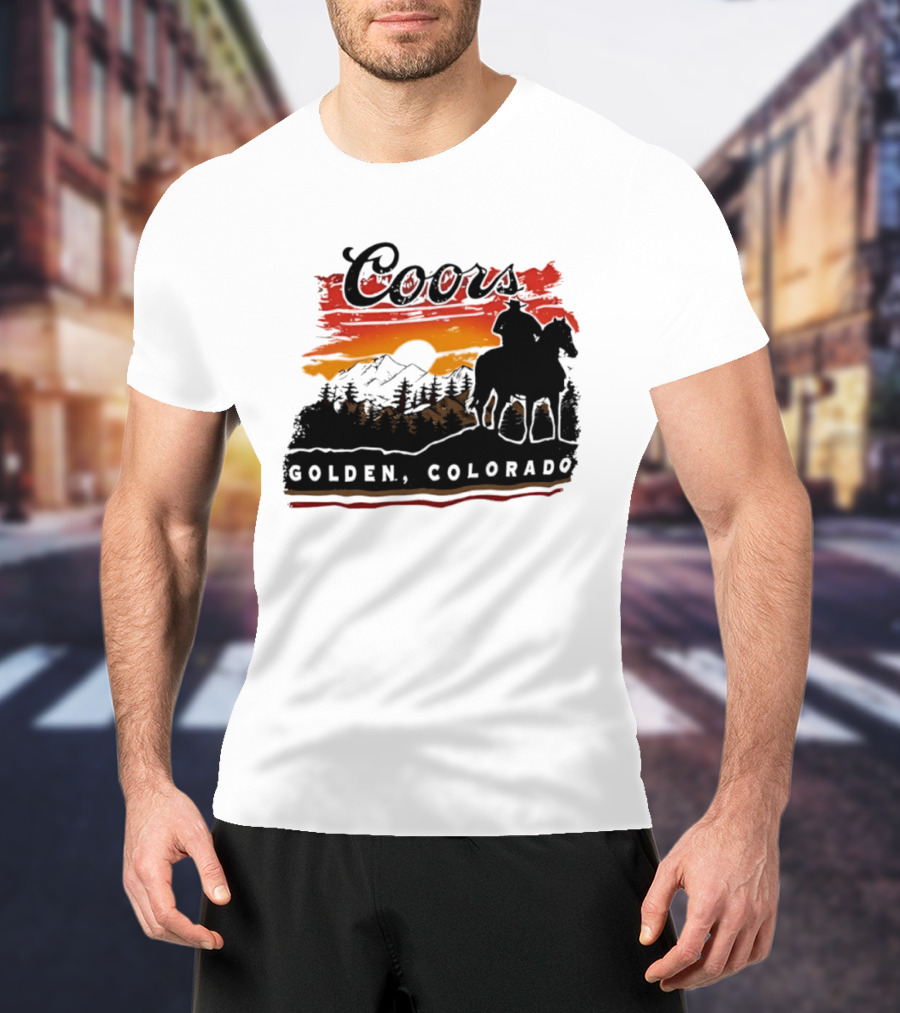Coors Golden Colorado Cowboy Sunset Mountains T-Shirt