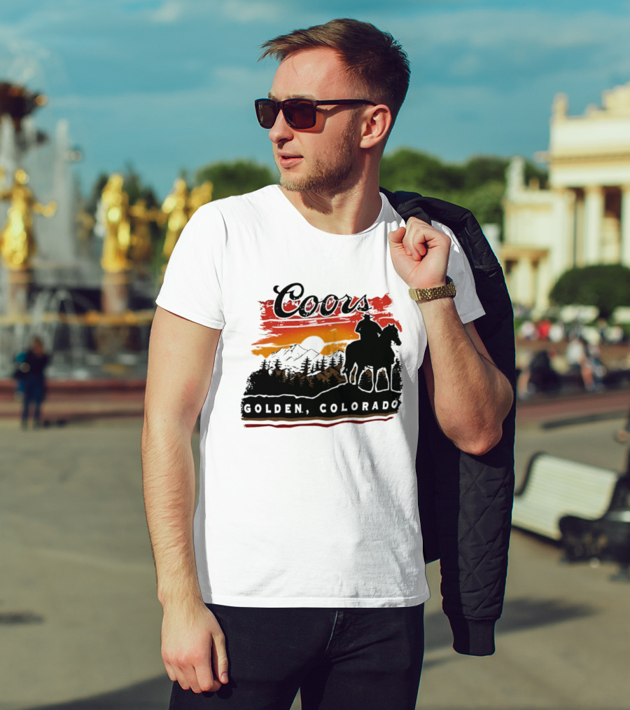 Coors Golden Colorado Cowboy Sunset Mountains T-Shirt