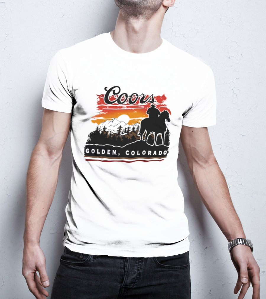 Coors Golden Colorado Cowboy Sunset Mountains T-Shirt