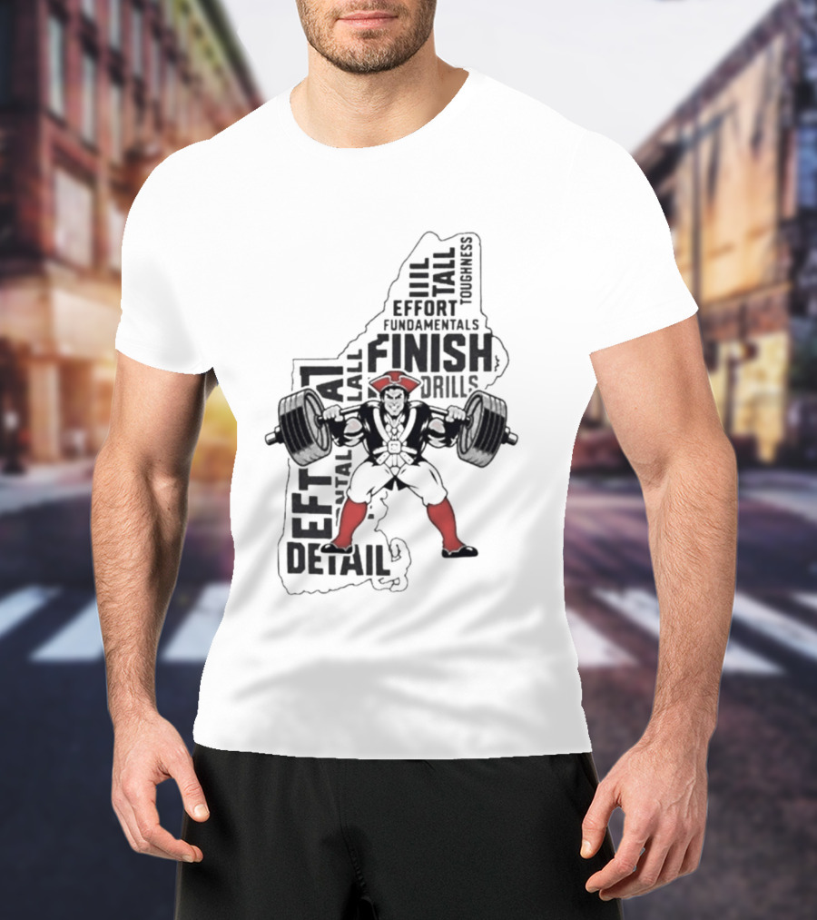Pat Patriot Colonial Barbell Finish Drill Effort Detail T-Shirt