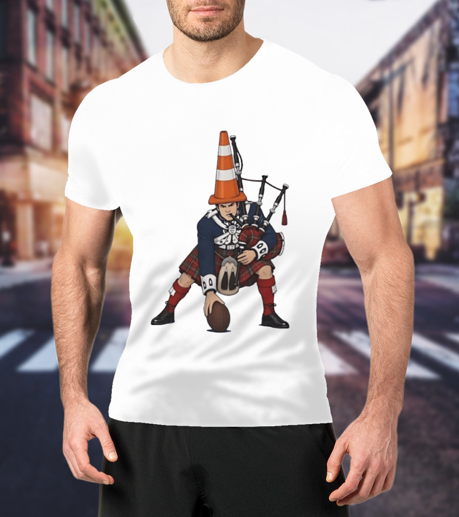 Scottish Bagpiper Traffic Cone American Football Fusion T-Shirt