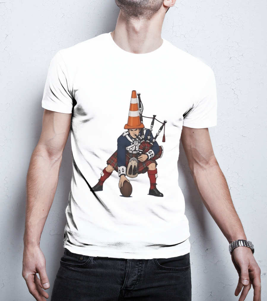 Scottish Bagpiper Traffic Cone American Football Fusion T-Shirt