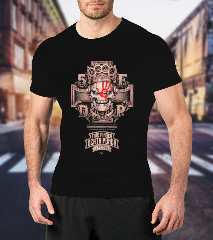 Five Finger Death Punch Legions Skull Crown Handprint Cross T-Shirt